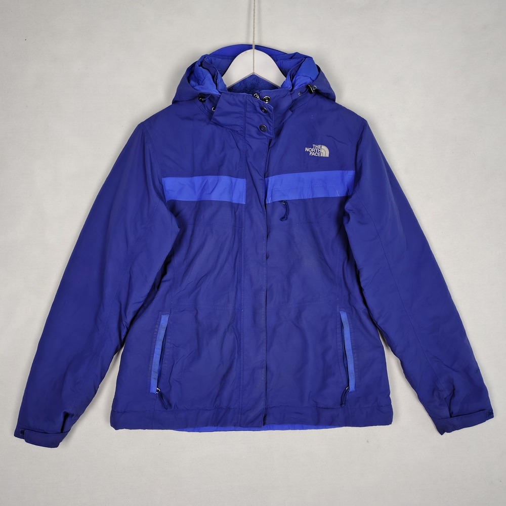 The North Face Womens Blue Hooded Fleece Lined Jacket Large Full Zip Outdoor